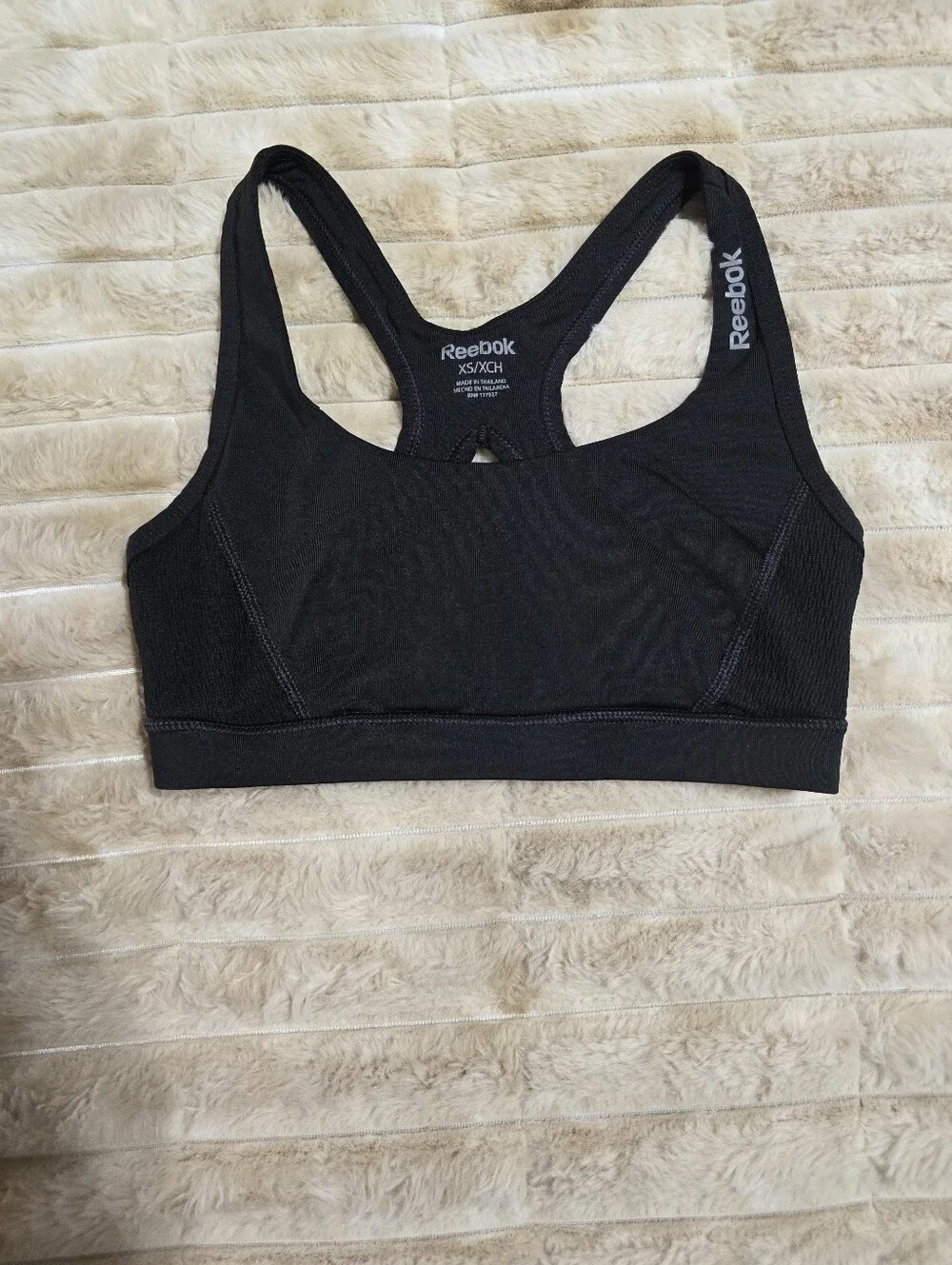 2 Reebok Women's Black Sports Bra 1 with Iridescent Logo 1 Plain